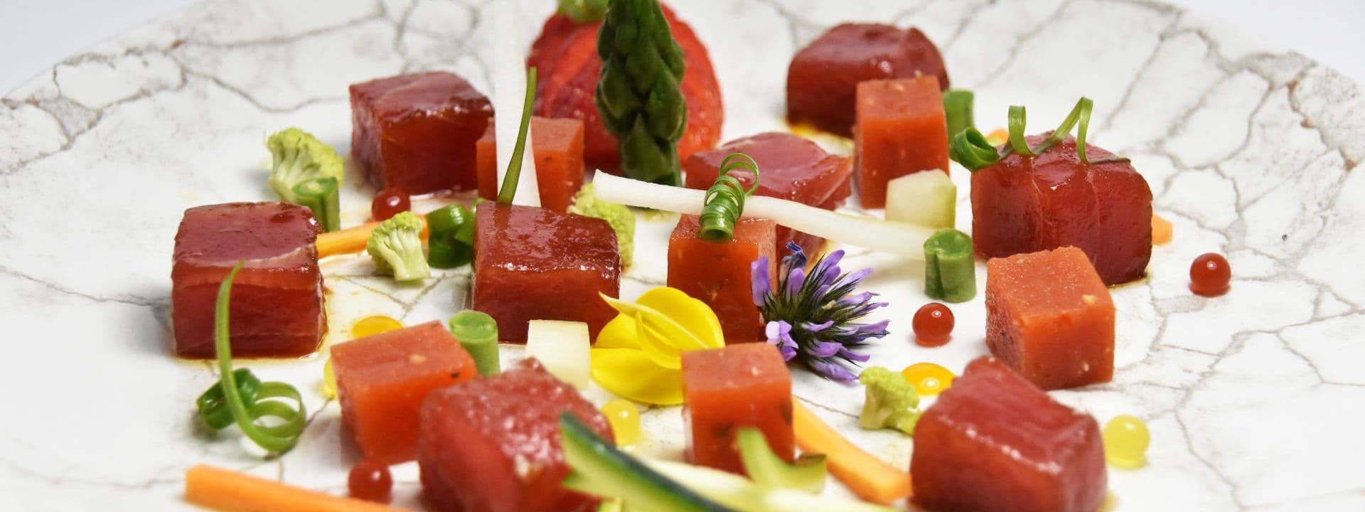  Red tuna cubes with Bloody Mary gelée