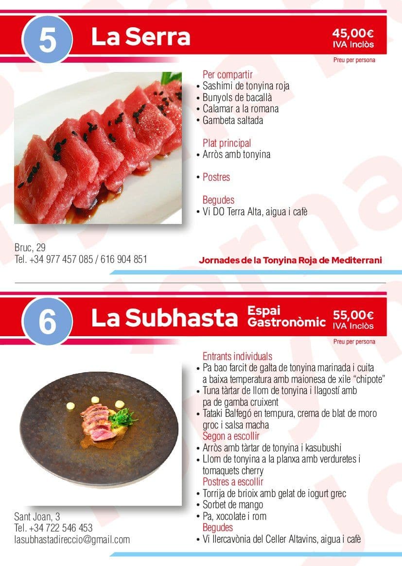 Menús gastronómicos del atún rojo