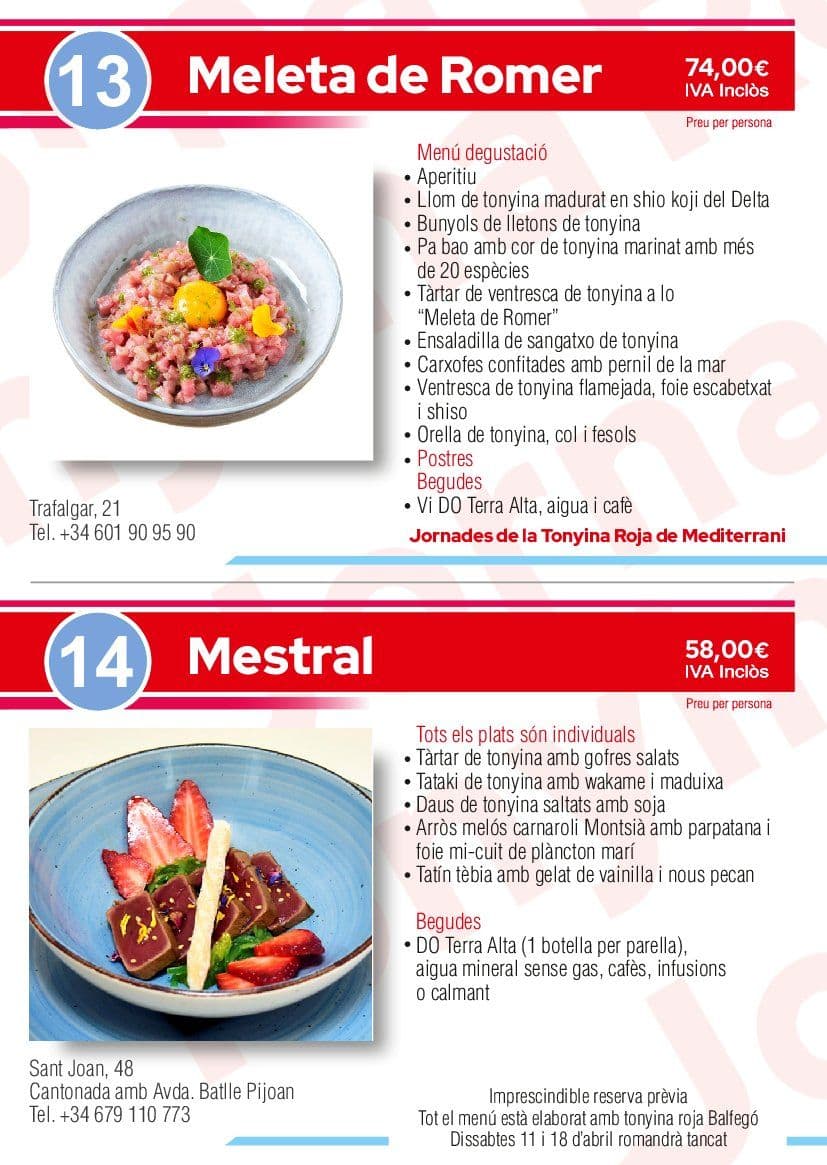 Menús gastronómicos del atún rojo